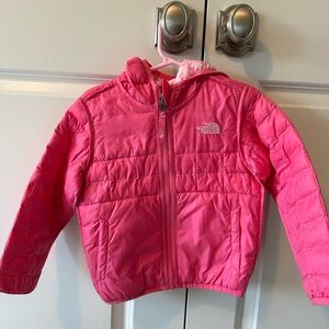 Girls North Face Reversible Jacket, Pink, Size 3T